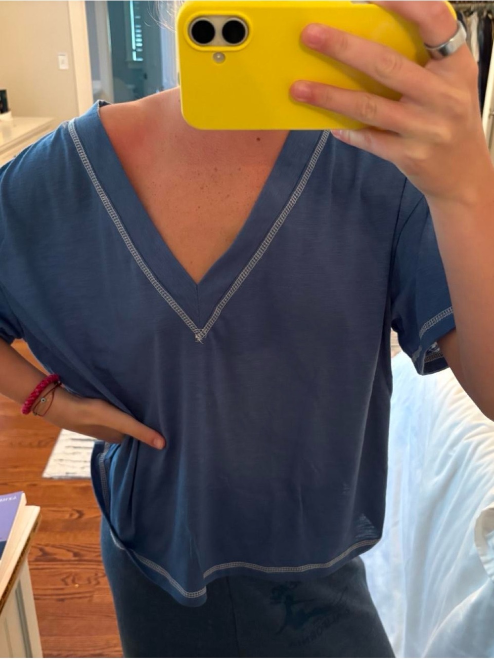 Relaxed V-Neck Women's Top in Slate Blue
